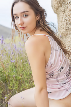 Bozhena In The Fields Under The Short Dress, Legs Wide