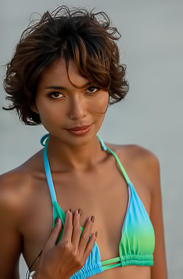 Rosah Asian Babe Lets The Waves Tease At Her Ankles