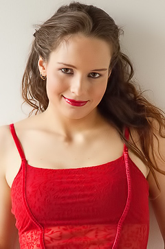 Caro in red lingerie & stockings