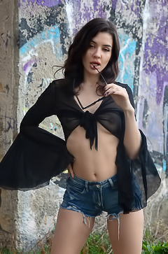 Blanche Stripping Off Tight Jeans Shorts