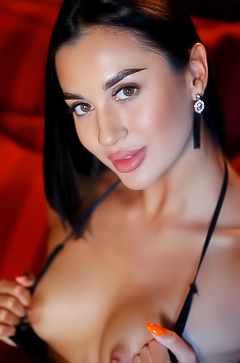 Victoria Mur Bounces on the Ottoman in Silky Lingerie
