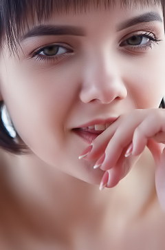 Chanel Fenn Kneels Nude, Closeup View Of Black Hair